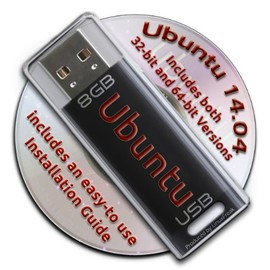 Ubuntu Linux 14.04 Bootable 8GB USB Flash Drive - Contains Both 32-bit and 64-bit.