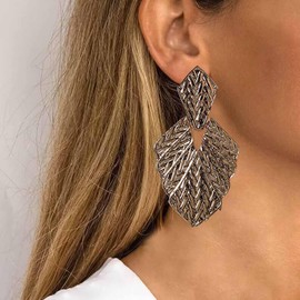 TseenYi Punk Leaf Dangle Earrings Long Leaf Metal Earrings Rose Gold Leaf Stud Earrings Vintage Leaves Leaf Earring Long Leaves Drop Earring Chunky Leaf Dangle Earring Jewellery, Metal