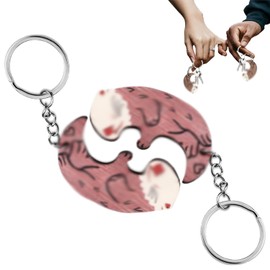 RXKFIGX Set of 2 Otter Key Chains Otter Motif Guardian Angel Key Ring Otter Partner Key Ring Puzzle Pendant Key Ring Animal Key Ring Couple Gifts, wood