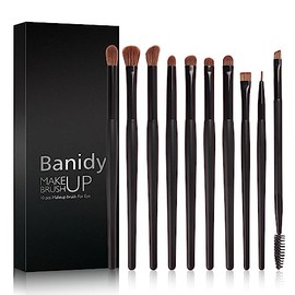 Banidy Pinceles de maquillaje de ojos, 10 brochas de sombra de ojos, juego profesional de brochas de maquillaje con pelos sintéticos suaves y mango de