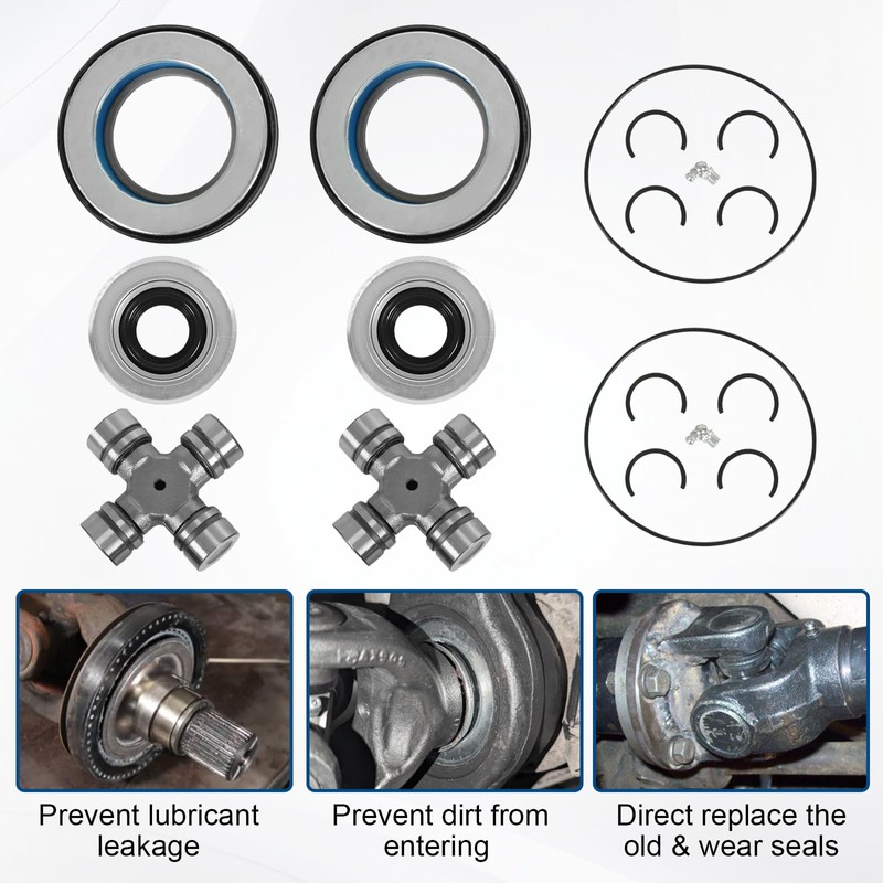 Front Axle Seal & Greaseable U Joint Kit & Hub