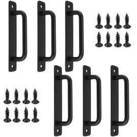 SINJEUN 6 Pcs 6 Inch Pull Push Door Handles, Aluminum Alloy Sliding Door Handles with Screws Barn Door Handles for Barn, Closet and Cabinet, Black