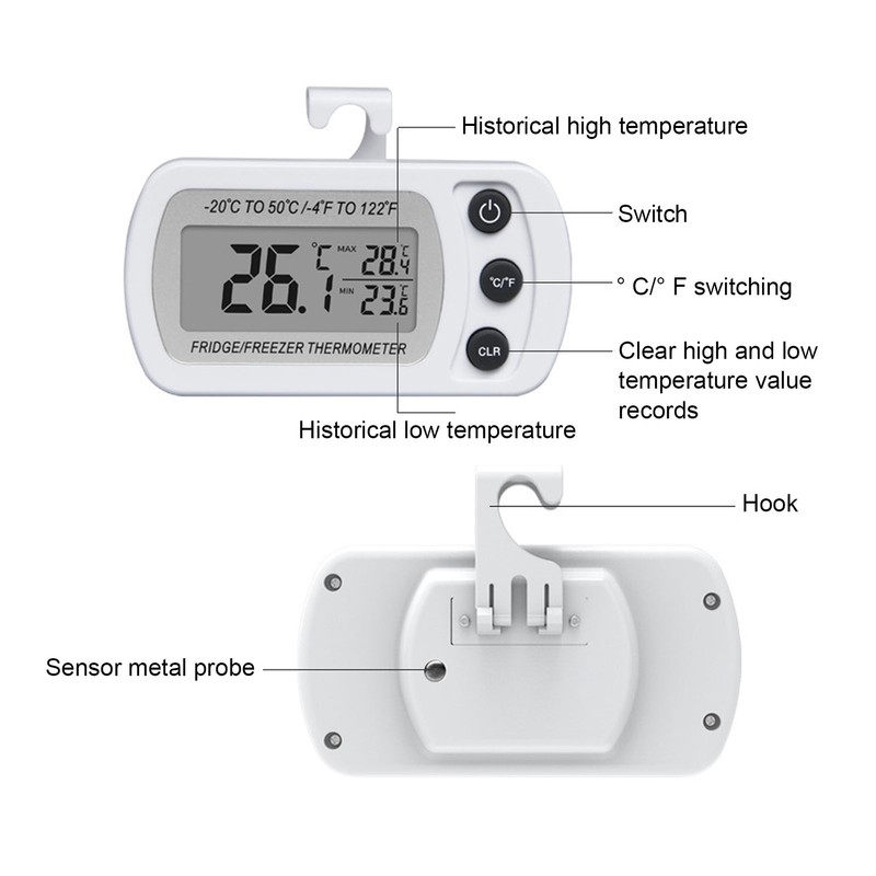 2Pcs Waterproof Digital Refrigerator Fridge Thermometer ‑20~50℃ Digital Freezer Thermometer