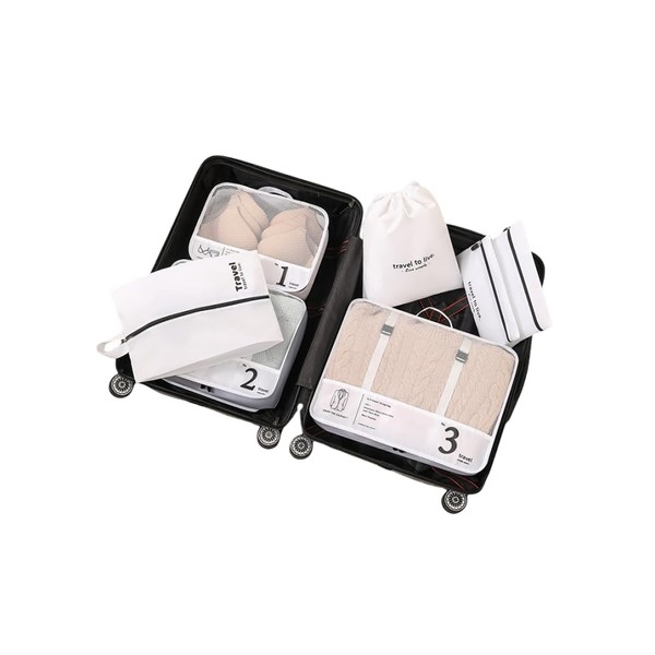 Travel 7 Piece Bag Set - Breathable Mesh, Waterproof Material,