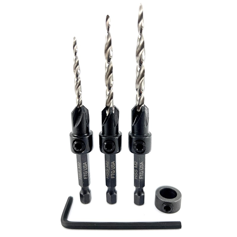 FTG USA Adjustable Wood Countersink Drill Bit Set 3 Pcs
