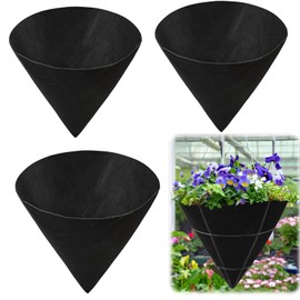 3PCS 12 Inch Cone Shaped Planter Basket Liners Fabric Hanging Plant Liners Non-Woven Planter Liners Black Felt Liners Replacement Inserts for Flower Hanging Baskets Outdoor Plants - Avoid Bird Nesting