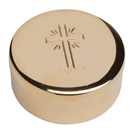 MaMeMi Host Container / Host Box Made of High-Quality Brass [Gold-Plated] with Engraved Cross [Diameter 5 cm]