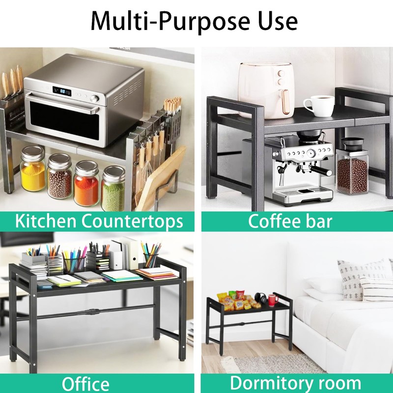 Adjustable Microwave Oven Rack, Microwave Stand Shelf Heavy Duty 2-Tier
