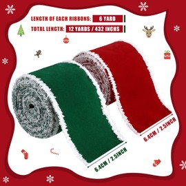 2 Rolls Christmas Velvet Ribbons Decorative Ribbons Rolls Craft DIY Ribbon Fabric Cloth Ribbon Wire Edge Ribbons for Craft Christmas Holiday Decoration (Red, Green, 2.5 Inch x 12 Yard)