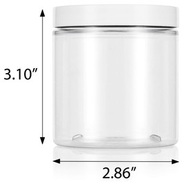 JUVITUS 8 oz Clear PET Plastic Jar with White Smooth Lid (8 pack) + Spatulas