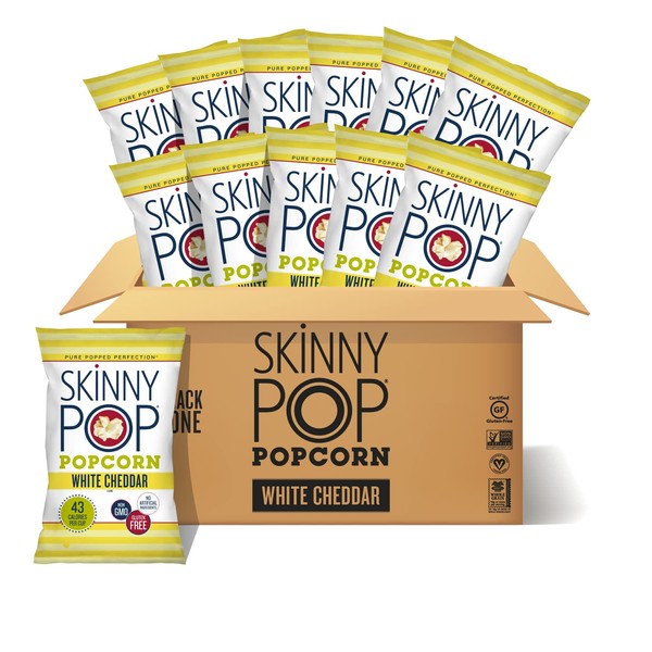 SkinnyPop Popcorn, Gluten Free, Non-GMO, Halloween Snacks for Kids, Healthy Snacks, Skinny Pop Dairy Free White Cheddar Popcorn, 4.4oz Grocery Size Snack Bags (12 Count)