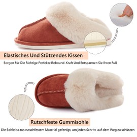 NoceBy Women's Slippers Winter Warm Plush Fluffy Soft Flat Slippers Non-Slip Outdoor/Indoor for Men and Women, brick red