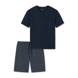Schiesser Men's Pyjamas, Short Crew Neck Nightwear Set, blue