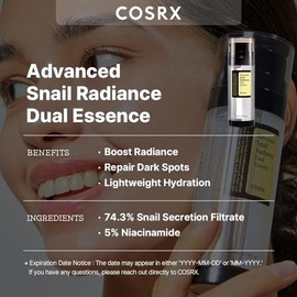 COSRX Niacinamide 5% + Snail Mucin 74% Dual Essence, Anti Aging Face Serum for Dull Skin, Hydrating, Brightening, Repairing, Sensitive Skin, Not Tested on Animals, Korean Skin Care, 2.70 fl.oz / 80ml