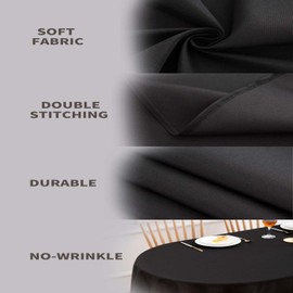RUISIBO Round Table Cloths 60 Inch Black Tablecloth Party Outdoor Table Cover for Circle Dining Table Washable Polyester Solid Black Soft Table Cloth