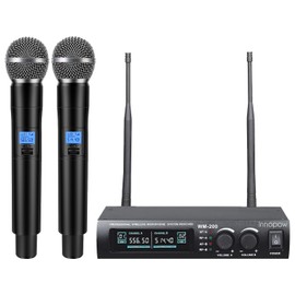 innopow Wireless Microphone System, Dual UHF Metal Cordless Mic Set, Long Distance 150-200Ft,16 Hours Continuous, Fixed Frequency, Use for Karaoke Singing, Family Party,Church (CH.01&02)