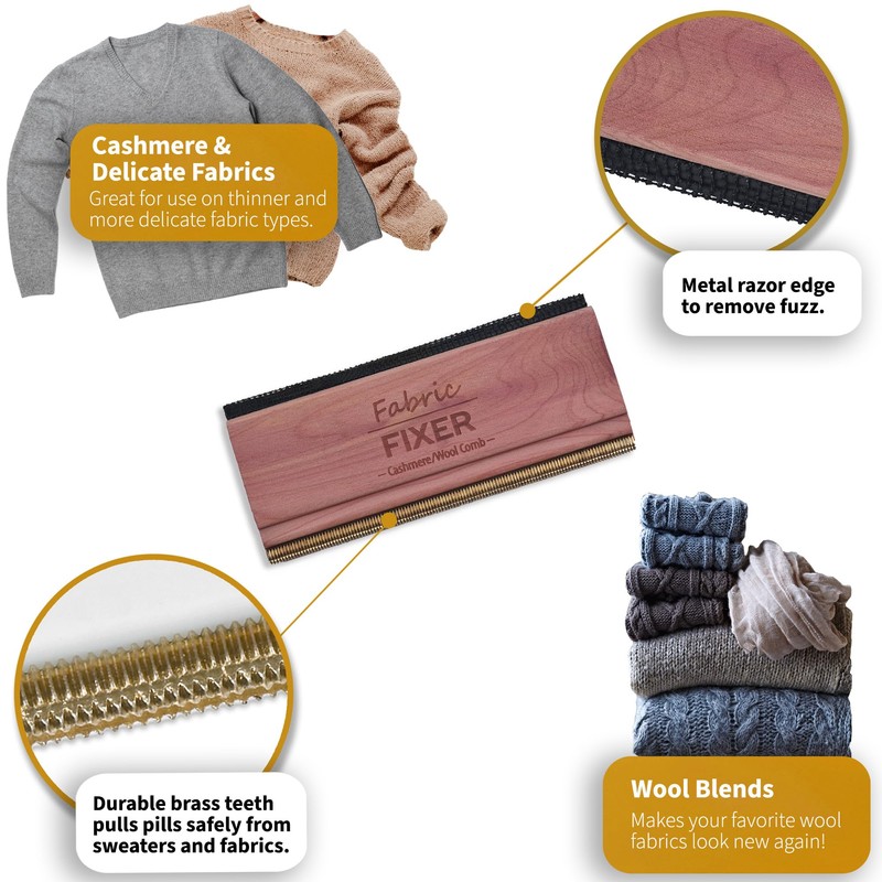 Cashmere Pill Remover Comb with Natural Cedar Wood Handle (Double