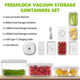 ZKIRON 3 Vacuum Seal Containers Set with Sealer Machine - Airtight Food Storage Containers, Meal Prep Containers, BPA-Free & Leakproof, for Vegetable, Meat, Snack, Bread and More (white)