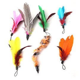 GLOGLOW 7 Cabezas de Repuesto para Juguete de Gato con Plumas, Recambios Multicolor para Varita Accesorios de Colores para Ejercicio Felino, Juego Interior y Exterior