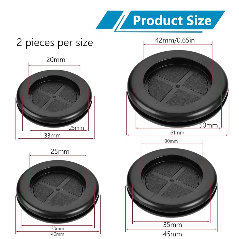 EIROVYA Rubber Plug, Rubber Grommet, Cable Grommet, Rubber, Pack of