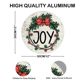 Welcome Sign Christmas Joy Round Aluminum Sign Christmas Mistletoe Wreath Sign Christmas Joy Wall Art Plaque For Party Graduation Birthday Garden 12x12in