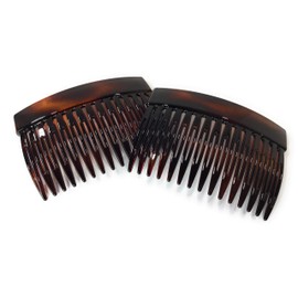 2 x Insertion Combs Approx. 8 x 5.5 cm Havana Brown Split Tooth Comb, Made in France (194H)