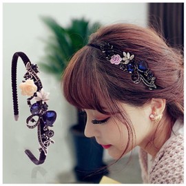 Crystal Flower Butterfly Hair Hoop Rhinestone Pearl Headband 1920s French Hair Band Vintage Velvet Hair styling Headpiece Accessories for Women(Black C)