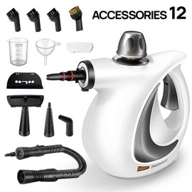 Redhut Pressurized Handheld Multi-Surface Natural Steam Cleaner with 12 pcs Accessories, Multi-Purpose Steamer for Home Use, Cleaning Floor, Kitchen - Color: Steam Cleaner-Grey