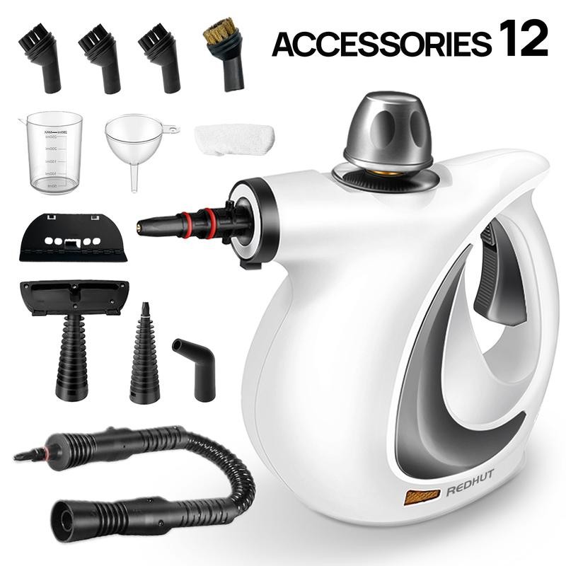Redhut Pressurized Handheld Multi-Surface Natural Steam Cleaner with 12 pcs