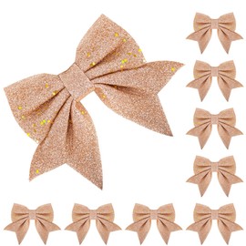8 Pack Glitter Rose Gold Christmas Bows Christmas Tree Bows 15cm Wide, Rose Gold Bows for Christmas Tree Decorations Garland Gift Wrapping Crafting Bows Ornaments Xmas Wreath Bows Decorations Supplies