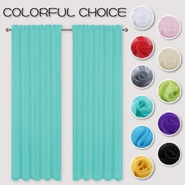 HUTO Turquoise Sheer Window Curtains Panels 52 Inches Wide by 96 Inches Long Rod Pocket Window Sheer Panels Drapes 2 Panels Curtains for Bedroom Living Room Nursery