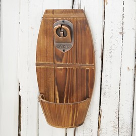 Wooden Wall Mounted Beer Barrel keg Bottle Opener, Vintage Traceless Bottle Opener with Cap Collector Catcher, Ideal Gift for Men and Beer Lovers, Use as Bar Decoration.