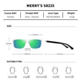 MERRY'S Polarized Vintage Rectangular Sunglasses for Men/Women Fashion Driving Mens Sun glasses S8225