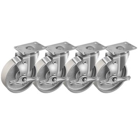 FOVERSWIVE 5"x1.25" Industrial Casters- Heavy duty casters,Cast Iron wheel,Steel Casters set of 4 capacity up to 2000 Lb. Use for industrial carts, dollies,Food Seriver Cart(4 Brake)