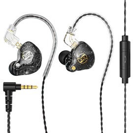 VOURTM Audifonos Alambricos, Colorful Hybrid In Ears Monitor con Cable Desmontable, Auriculares HiFi de Graves Profundos, Auriculares Aislantes de Ruido con Micrófono (Negro)