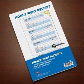 COSCO Money and Rent Receipt Book, 2-Part, Carbonless, White/Canary, Bound Wraparound Cover, 200 Sets per Book, 4 Receipts per Page (074037)
