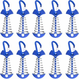 Walquicks 10Pcs Fishbone Deck Anchor Pegs, with Spring with Carabiners Aluminium Deck Tie Down Tent Stakes Buckle Aluminium Deck Windproof Tent Stakes, for Outdoor Camping Hiking