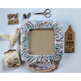 Grime Guard Q-Snap 8 x 8 inch, Cotton Cover Nurge size 3 Hoop Square Embroidery Cross Stitching Quilting Punch Needlework DIY Craft Sewing Purple Bird Flowers Fabric