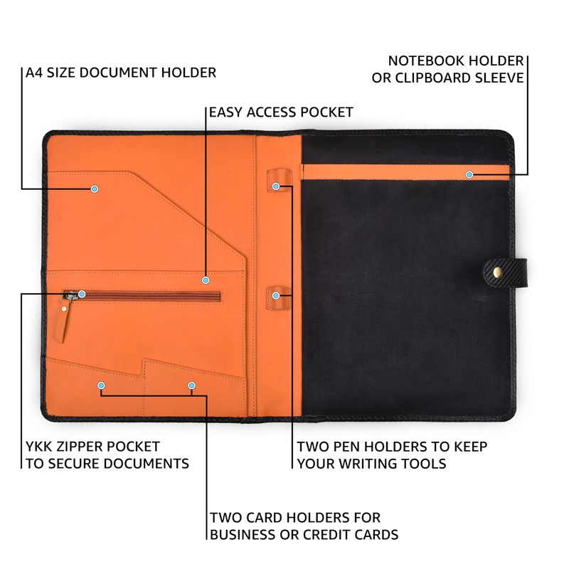 Leather Village Carbon Leather Portfolio Organizer-Professional Business Padfolio for Men