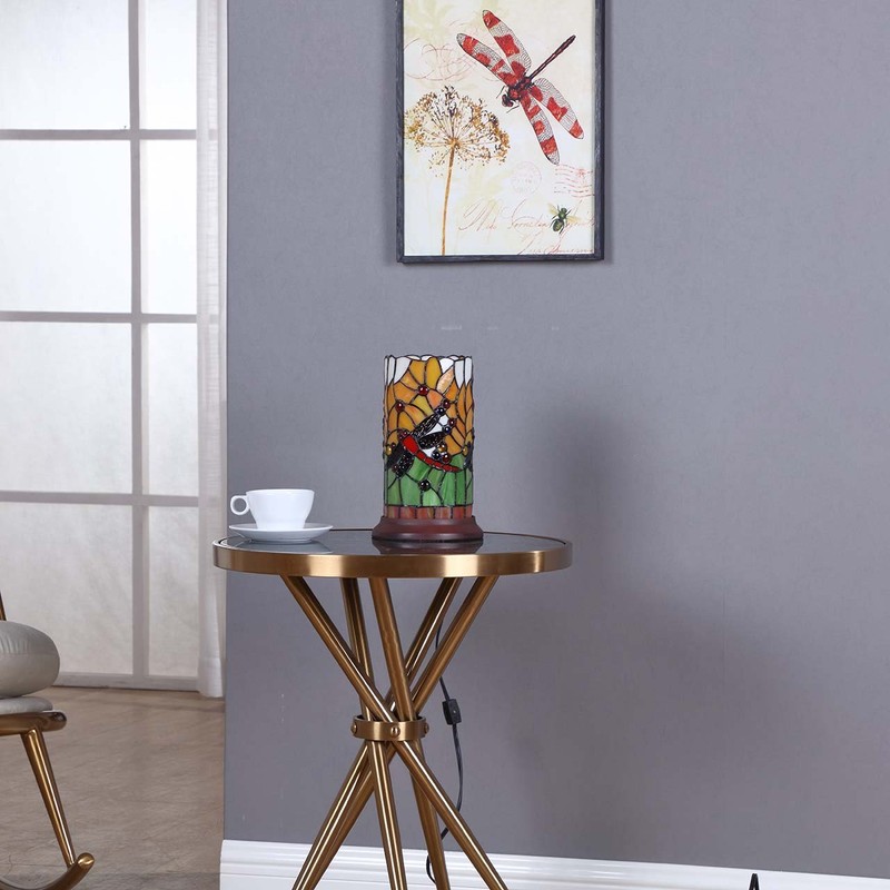 Bieye L10650 Dragonfly Tiffany Style Stained Glass Mini Table Lamp