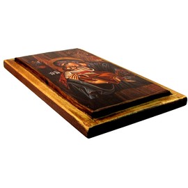 Handmade Wooden Greek Christian Orthodox Wood Icon of Virgin Mary & Jesus Christ / H2