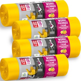 Citrus Scented Bin Bags 60 L with Handles, Value Pack of 64 - 70 x 59 cm, 15 µm, 100% Recycled, EuCertPlast - Handle Closure, Perfect for Household and Medium Tasks, Durable