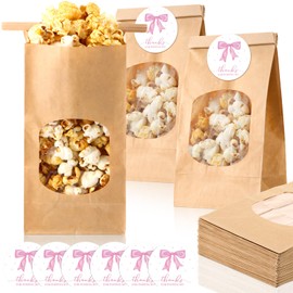 MotiMind 24 Sets Bear Baby Shower Popcorn Bags Thanks for Popping by Tags Popcorn Bags with Window with Round Popcorn Stickers for Baby Shower Favor Wrapping Food Storage Baby Shower Party Favors