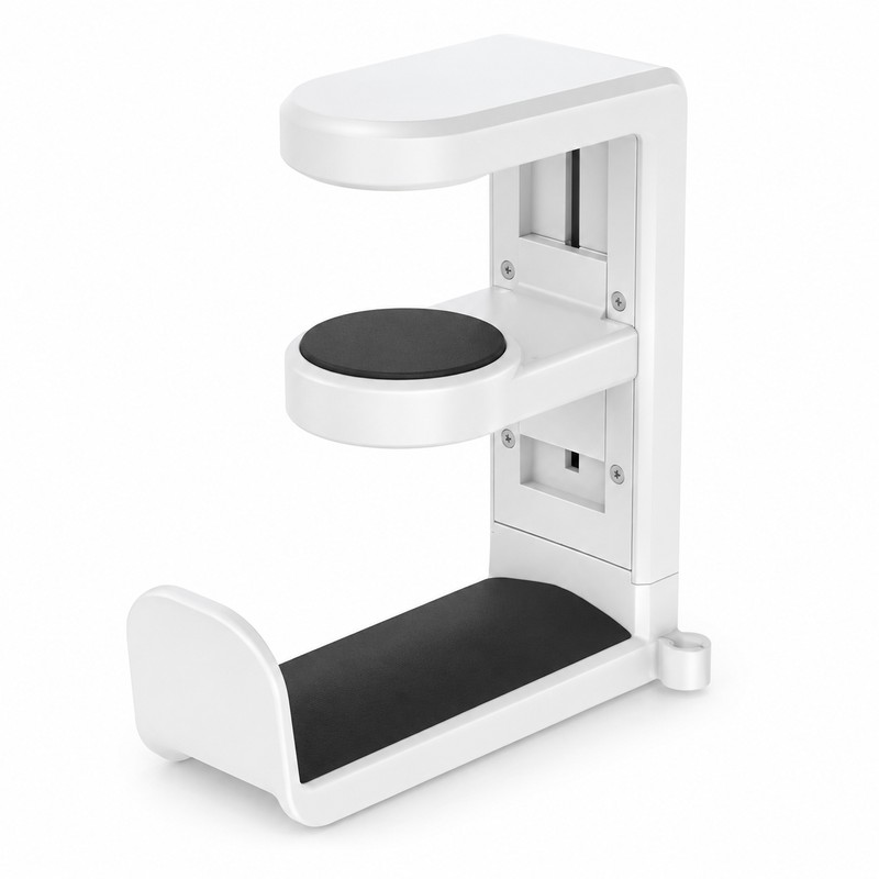 Rotating Headphone Holder for Desk – No-Punch Plastic Headset Hook