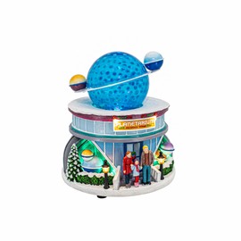 FG Square Planetarium Theatre Theme Celestial Planet Stars LED Lights Animated Christmas Village with Motion and Sound 7" x 7" x 8"