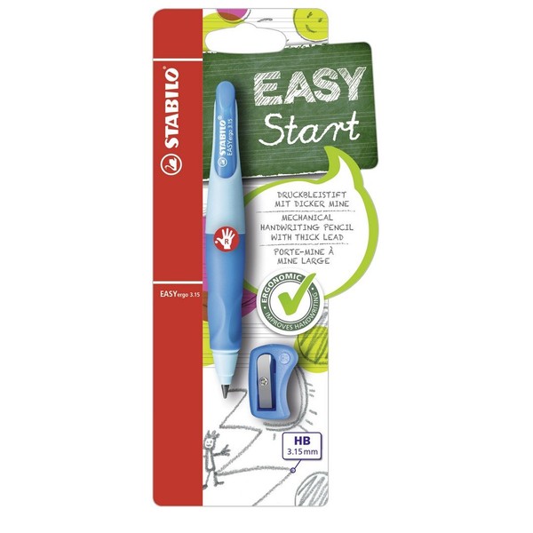Ergonomic Mechanical Pencil - STABILO EASYergo 3.15 - Right-Handed - Pack of 1 - Light Blue/Dark Blue + Sharpener