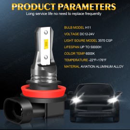 SHENKENUO H11/H8 LED Bulbs 6000K Cool White Super Bright Fog Light DRL Light High Power