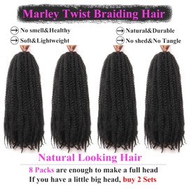 Marley Twist Braiding Hair 24 Inch 8 Packs – Long-Lasting Marley Hair, Fluffy&Tangle-Free Cuban Twist Hair for Braiding, Natural Look Synthetic Spring Afro Kinky Twist Hair Extensions (1B)