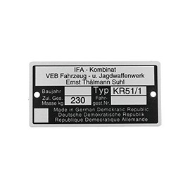 FEZ Nameplate KR51/1 aluminium badge