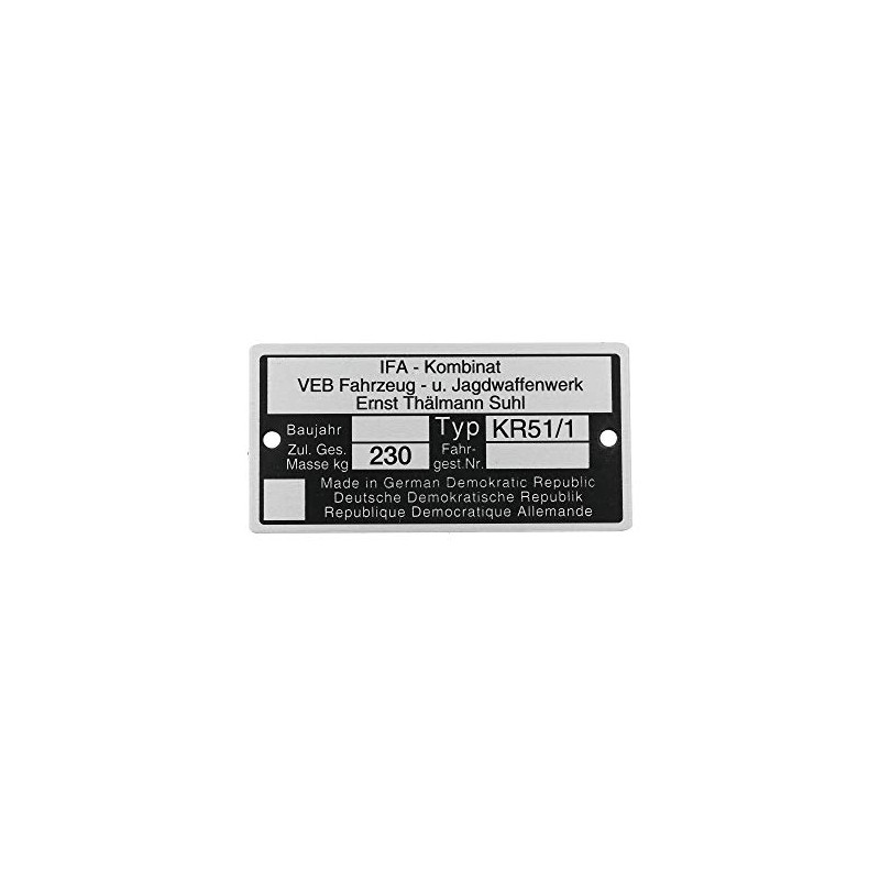 FEZ Nameplate KR51/1 aluminium badge